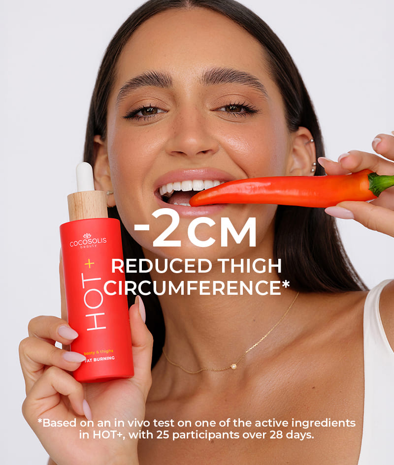 HOT+ Fat-burning Serum: Thermo slimming serum. Formula with clinically-proven ingredients for fat burning, firming &amp; smoothing.<br><strong>Target area: booty &amp; thighs<br>Warming effect</strong>