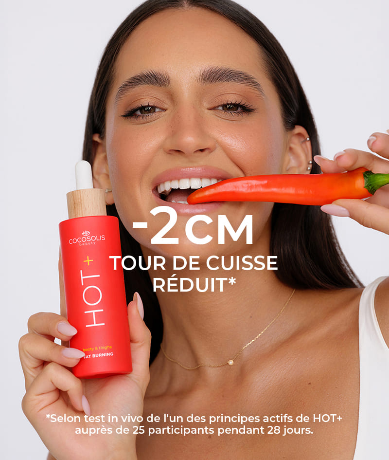 HOT+ Fat-burning Serum: Sérum amincissant thermoactif. Formule contenant des ingrédients cliniquement prouvés pour brûler les graisses, raffermir et lisser.<br><strong>Zone cible : fesses et cuisses<br>Action chauffante</strong>