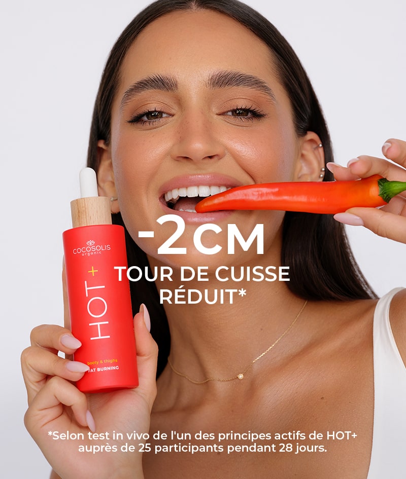 HOT+ Fat-burning Serum: Sérum amincissant thermoactif. Formule contenant des ingrédients cliniquement prouvés pour brûler les graisses, raffermir et lisser.<br><strong>Zone cible : fesses et cuisses<br>Action chauffante</strong>