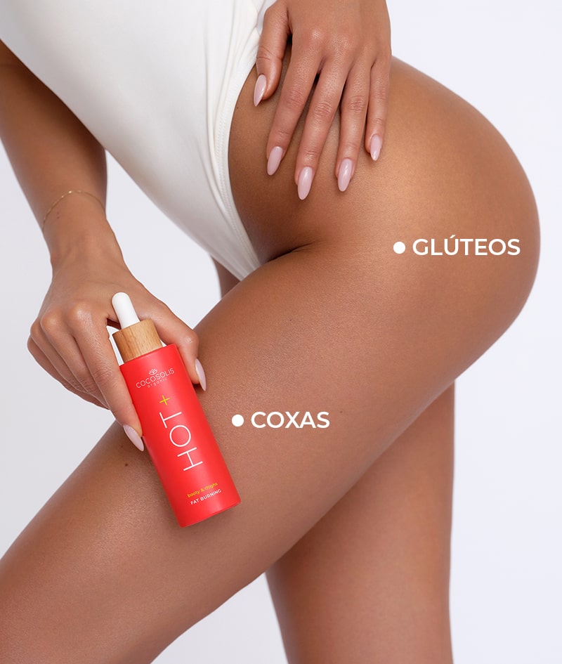 HOT+ Fat-burning Serum: Sérum térmico para emagrecimento. Fórmula com ingredientes clinicamente comprovados para a queima de gordura, firmeza e suavidade.<br><strong>Zona: glúteos e coxas<br>Ação de aquecimento</strong>