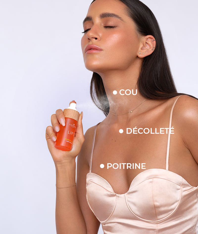 LIFT+ Anti-aging Serum: Sérum-booster rajeunissant. Formule haute concentration à effet liftant.<br><strong>Zone cible : cou, décolleté et poitrine</strong><br>spray à eau à absorption rapide