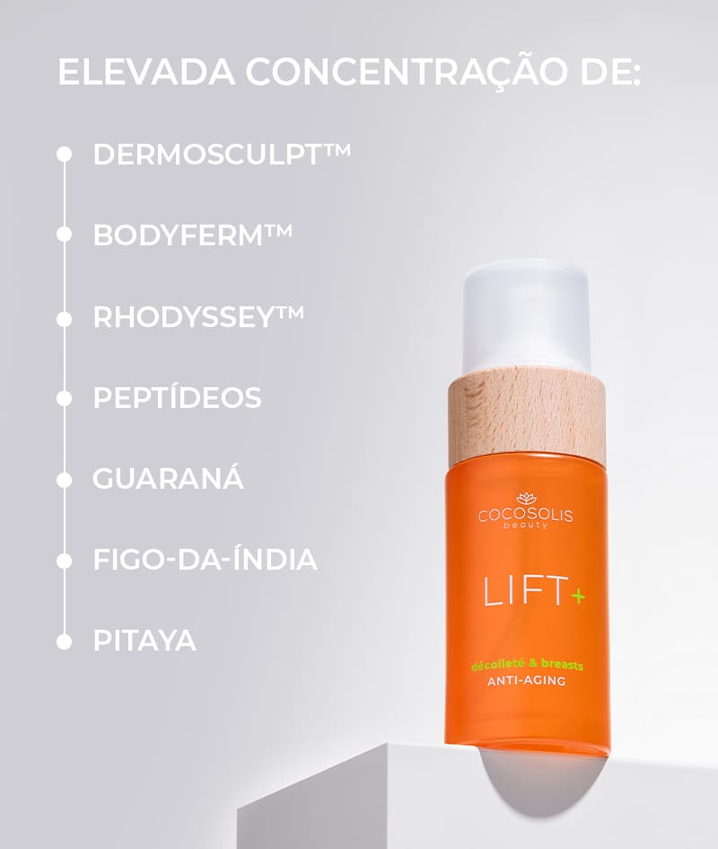 LIFT+ Anti-aging Serum: Sérum-booster rejuvenescedor. Fórmula de alta concentração com efeito lifting.<br><strong>Zona de aplicação: pescoço, decote e busto</strong>