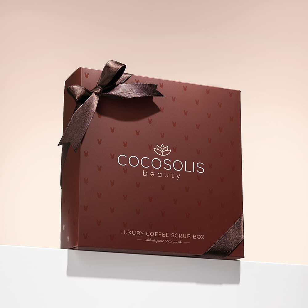 Luxury Coffee Scrub Box: Luxurious box with 4 natural, organic scrubs- 3 different scrubs for your body and 1 for your face