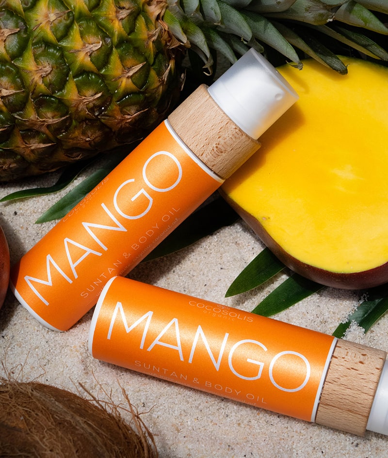 MANGO Suntan & Body Oil: Přírodní olej pro rychlé a syté opálení na slunci i v soláriu. Vhodný i pro každodenní použití pro vyživenou a zářivou pokožku. S vůní tropického manga.