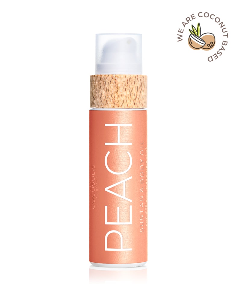 PEACH Suntan & Body Oil: Натурално масло за бърз, наситен тен под слънцето и в солариума. Подходящо и за ежедневна употреба за подхранена и сияйна кожа. С аромат на сочна праскова.