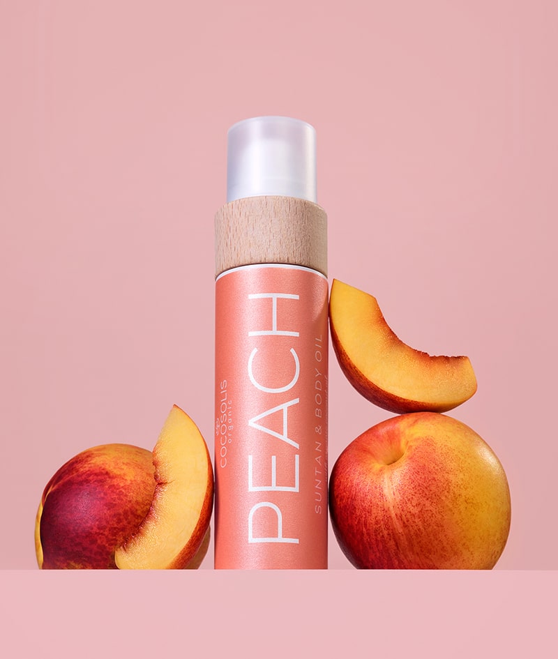 PEACH Suntan & Body Oil: Натурално масло за бърз, наситен тен под слънцето и в солариума. Подходящо и за ежедневна употреба за подхранена и сияйна кожа. С аромат на сочна праскова.