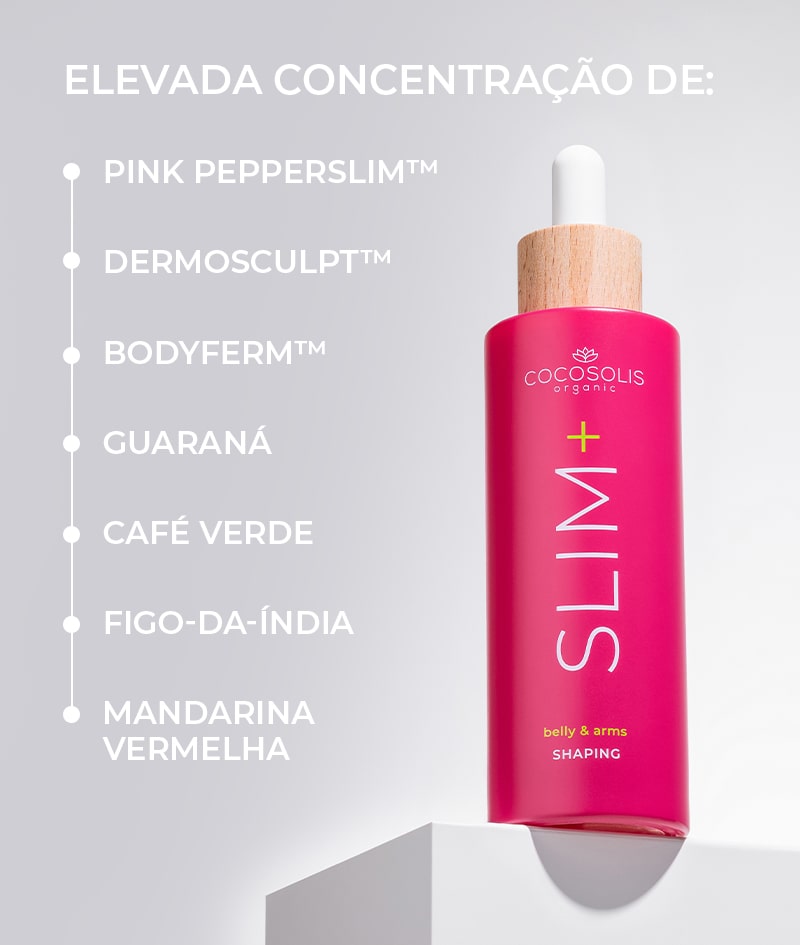 SLIM+ Shaping Serum: Sérum concentrado remodelador. Ação direcionada contra a gordura, flacidez e estrias. Reduz a circunferência.<br><strong>Zona de aplicação: barriga e braços</strong>